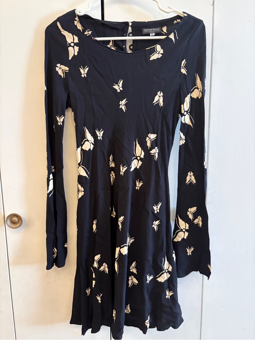 Black Floral Long-Sleeve Fit & Flare Dress